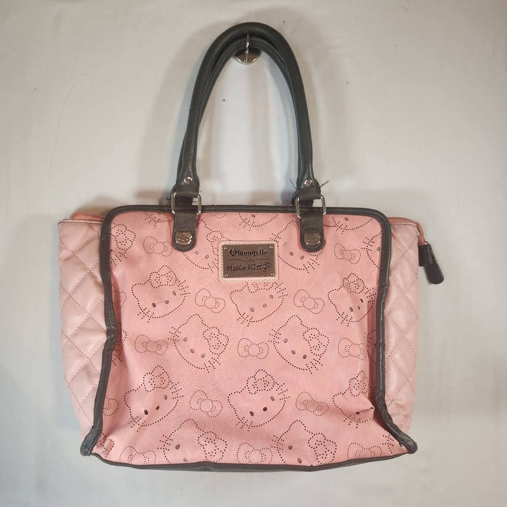 Loungefly Hello Kitty Pink Perforated Quilted Faux Leather Tote Bag Handbag